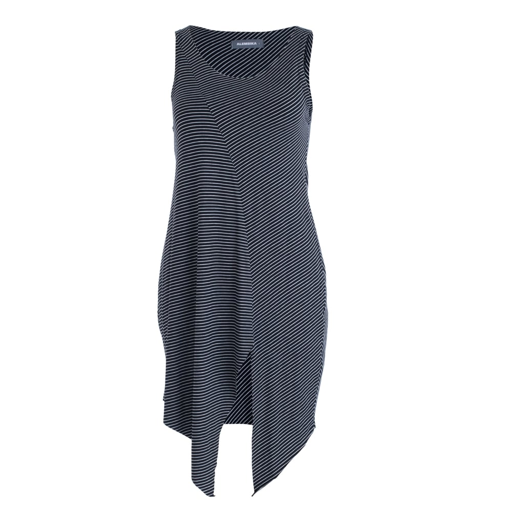 Alembika Scoop Neck Asymmetric Jersey Stripe Tunic Black/White - Image 3