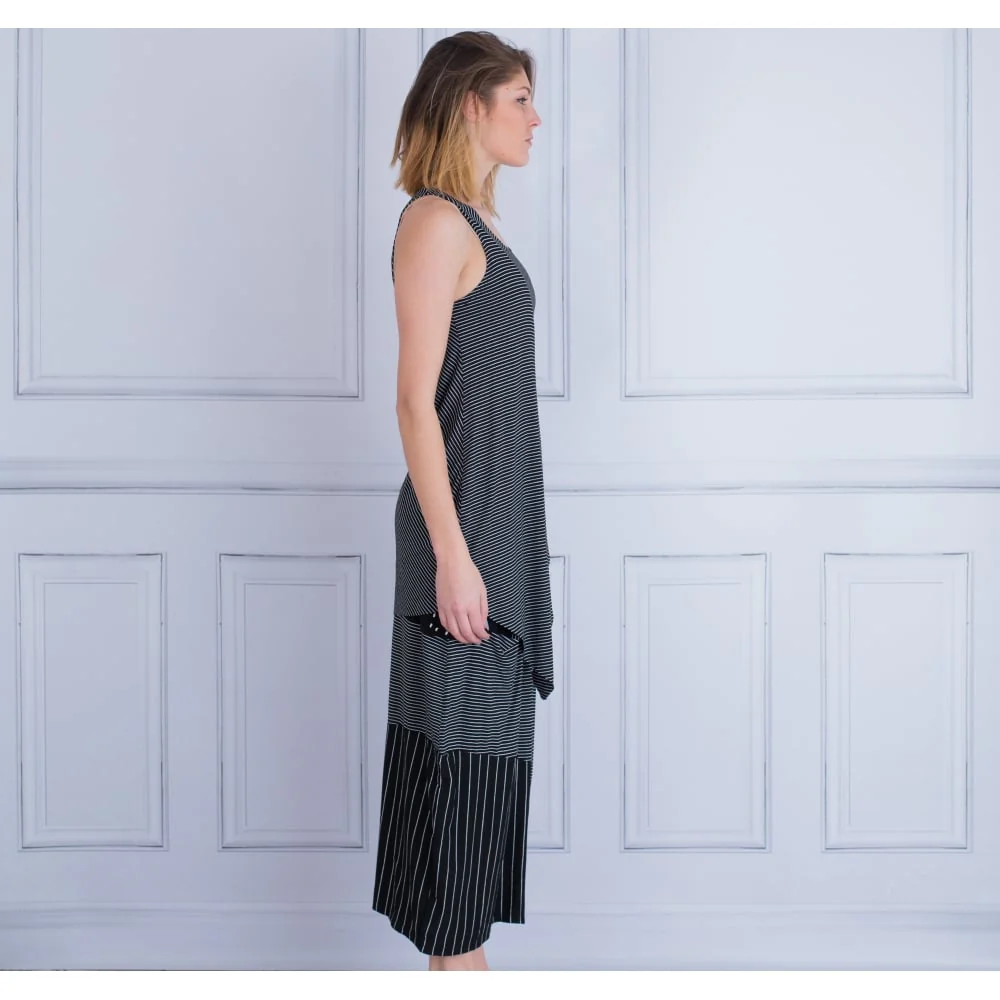 Alembika Scoop Neck Asymmetric Jersey Stripe Tunic Black/White - Image 4