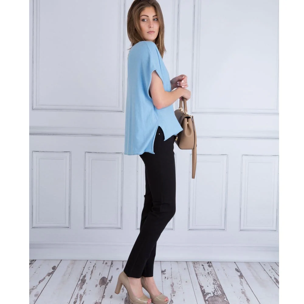 Backstage Cap Sleeve Dip Back Pullover Minka Blue - Image 3