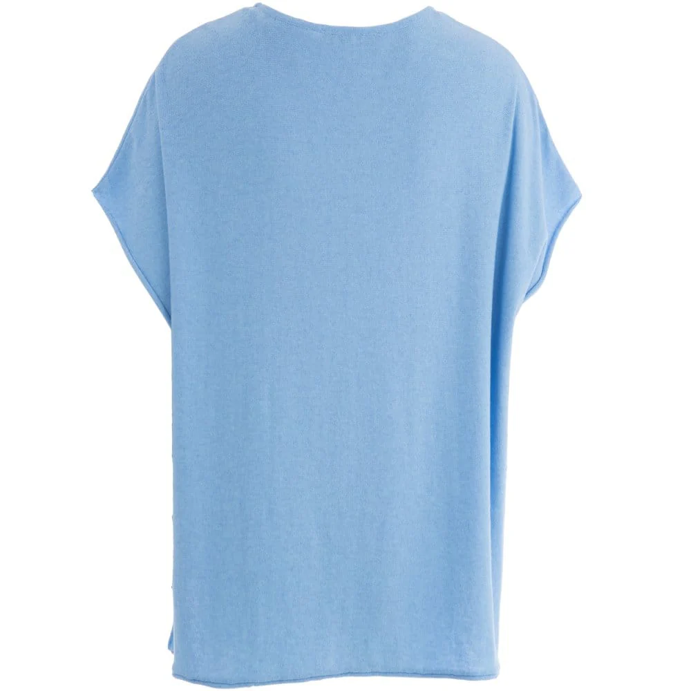 Backstage Cap Sleeve Dip Back Pullover Minka Blue - Image 4