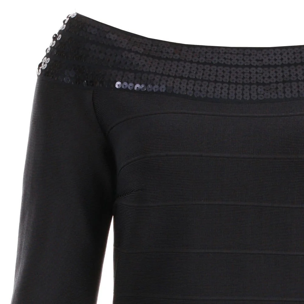 Bernshaw Isla Sequin Neck Dress Navy - Image 3