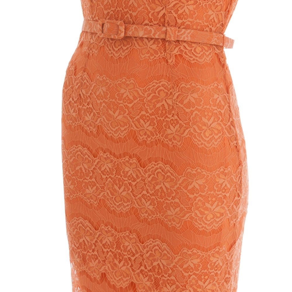 Body Frock Lace Belted Dress With Short Sleeves Orange - Image 3