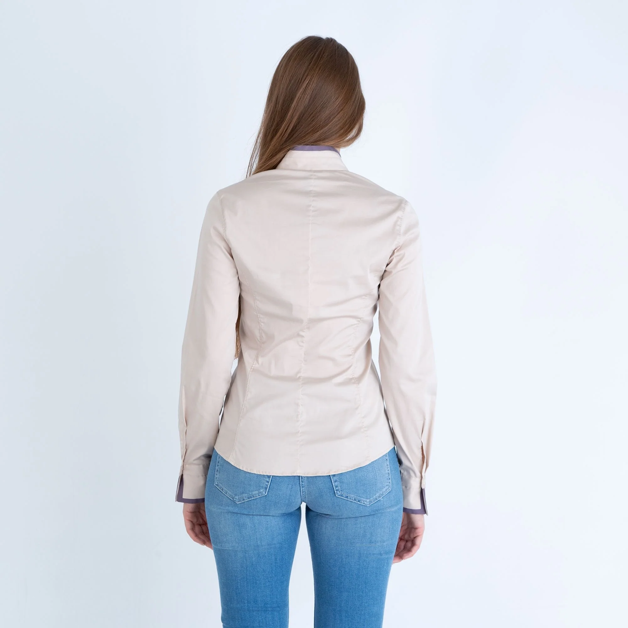Caliban Camiceria Fitted Sateen Shirt Beige - Image 3