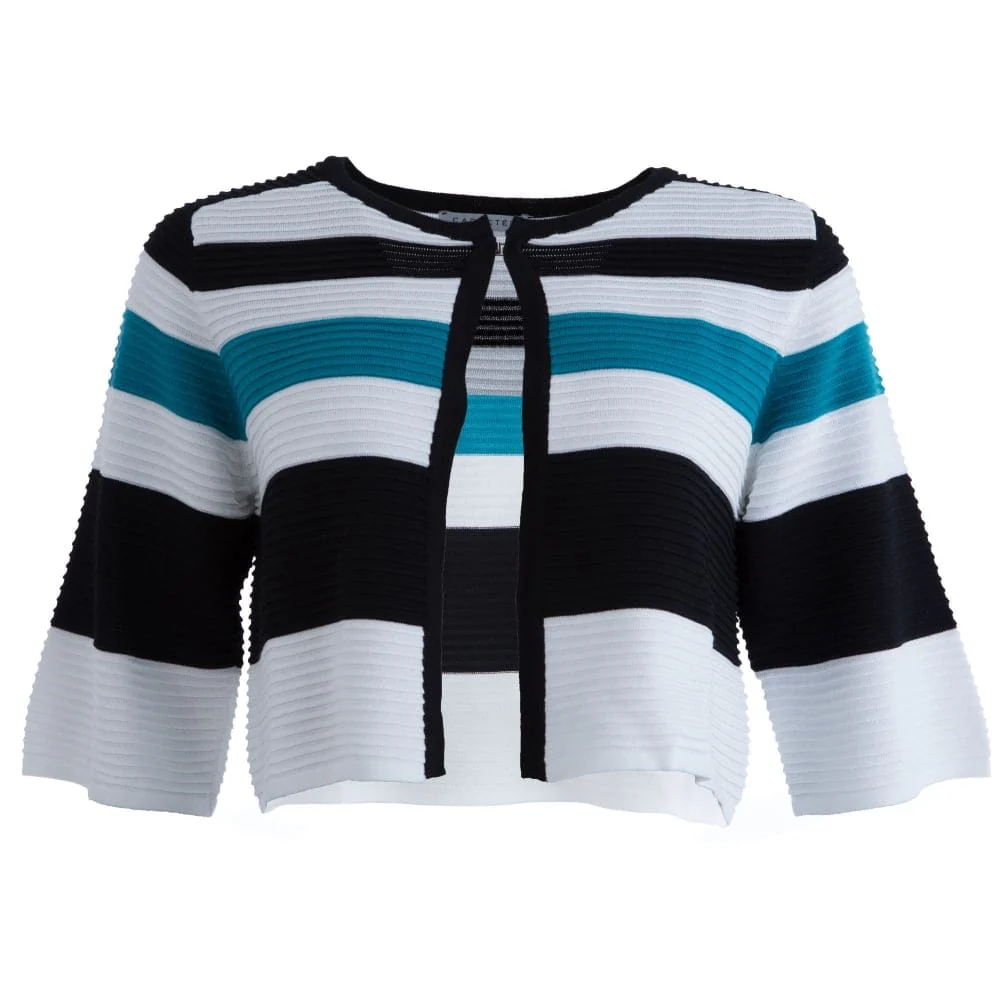 Caractere 3/4 Wide Sleeve Stripe Ribbed Cardigan Multi - Image 3