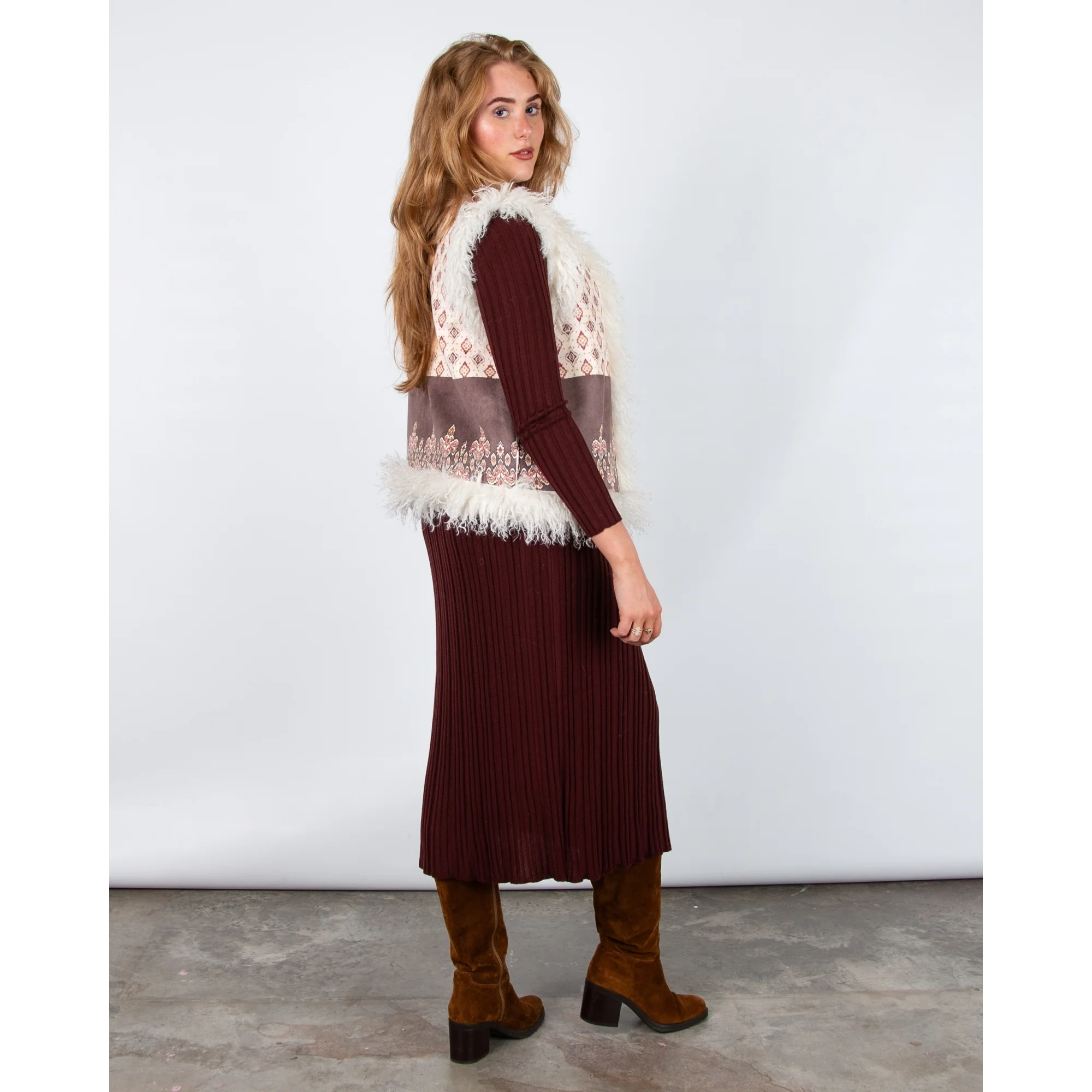 Charlotte Sparre Tibet Mongolian Reversible Shearling Gilet Cream - Image 4