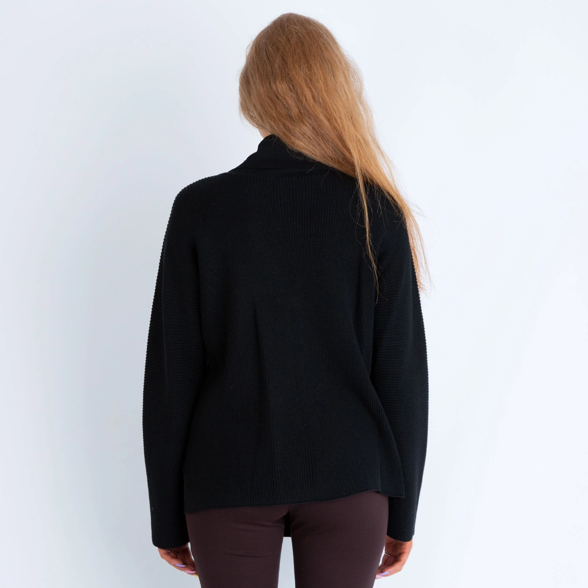 Crea Concept Black Waterfall Front Knitted Cardigan - Image 5