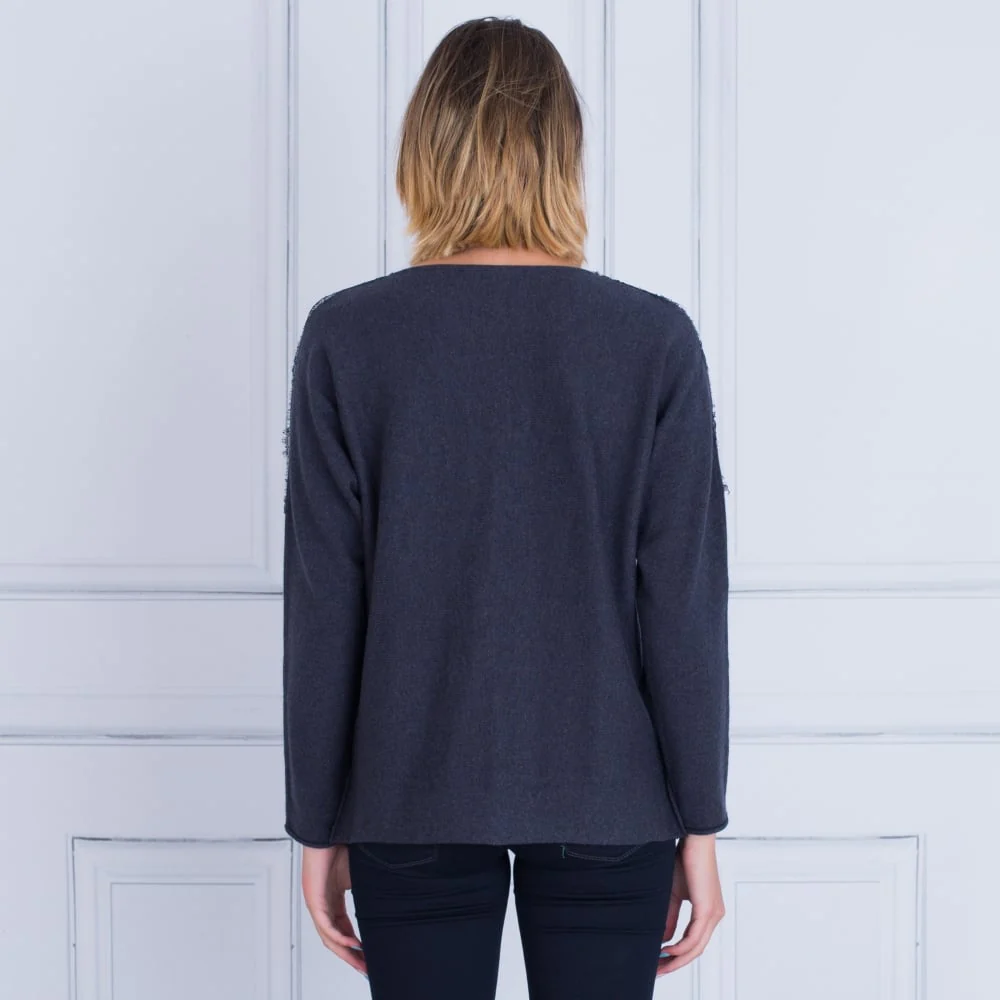 FFC Lace Insert V Neck Jumper Denim Blue - Image 4