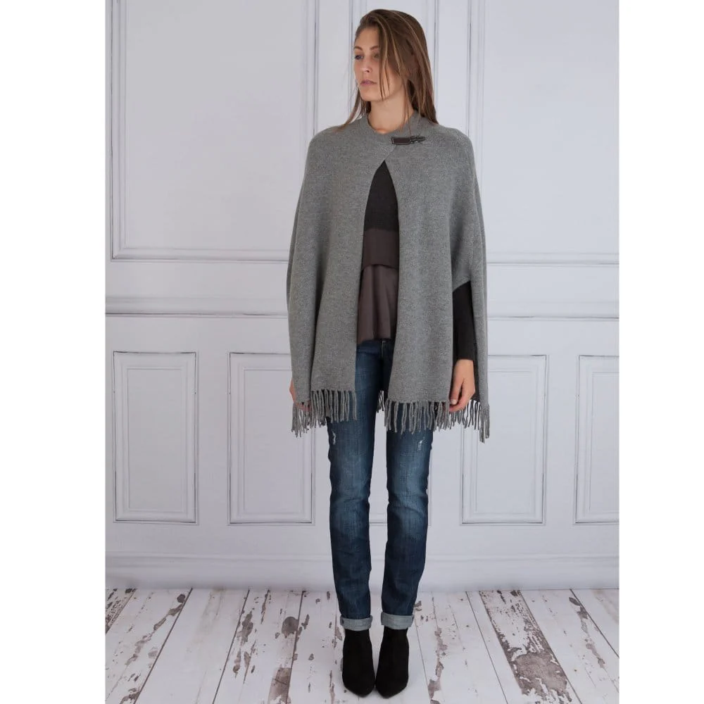 FFC Leather Toggle Cape With Tassels Grey - Image 3