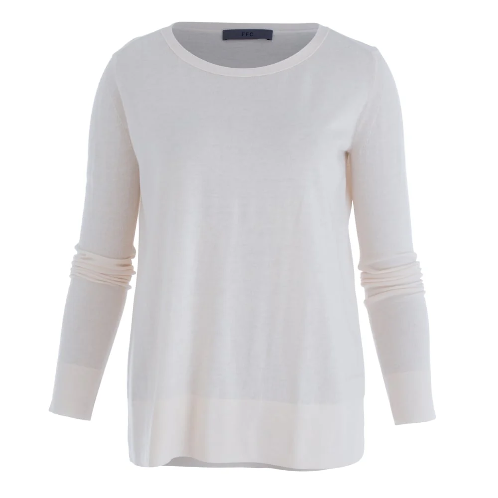 FFC Round Neck Fine Knit Side Split Jumper Champagne - Image 3