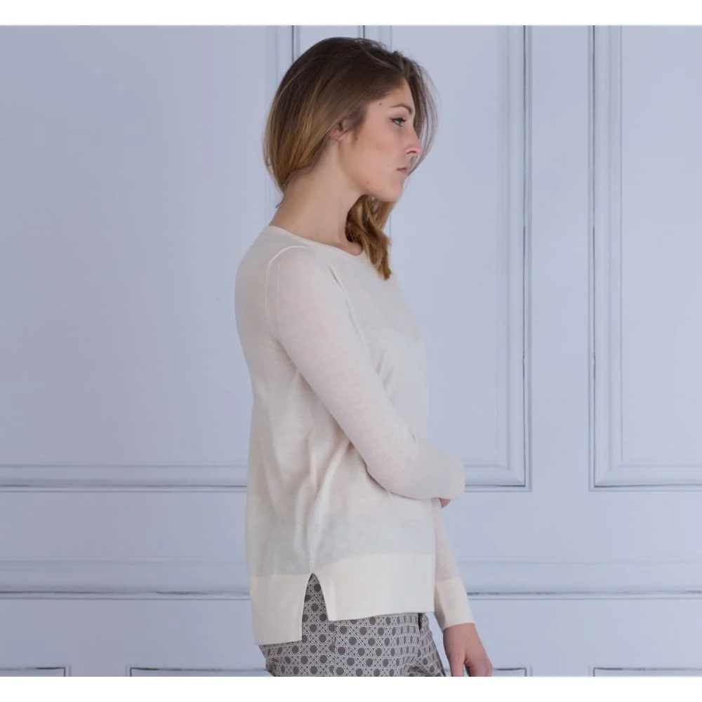 FFC Round Neck Fine Knit Side Split Jumper Champagne - Image 4