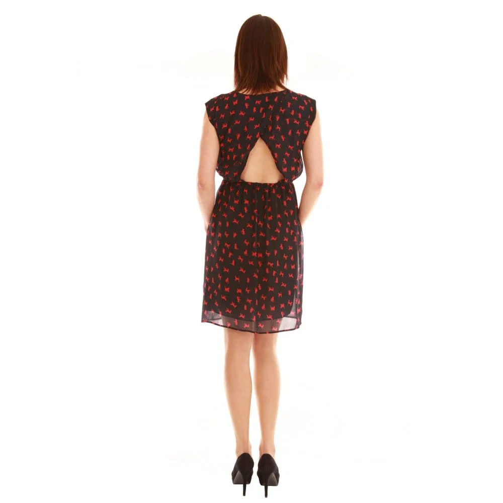 J S Heritage Animal Print Dress With Open Back Navy/Red - Image 3