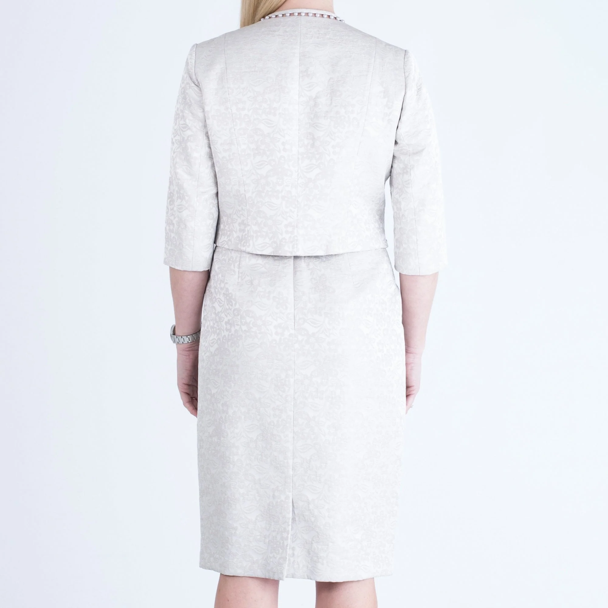 John Charles Pearl Trim Dress & Jacket Champagne - Image 4