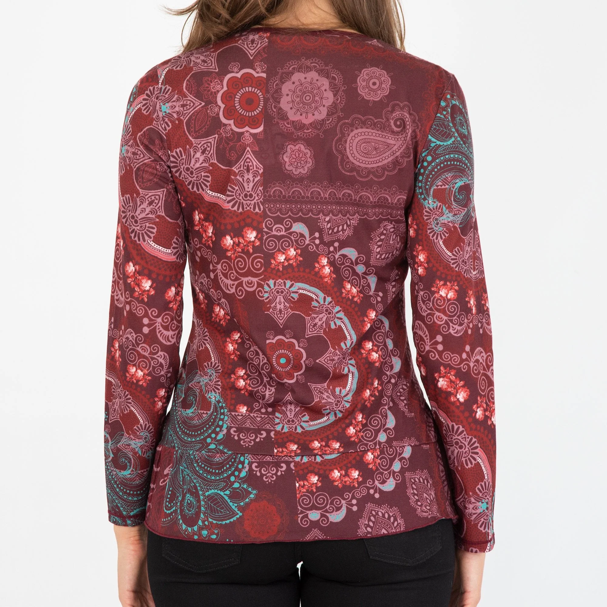 Kalisson Long Sleeve Button Front Top With Frill Detail Red - Image 4