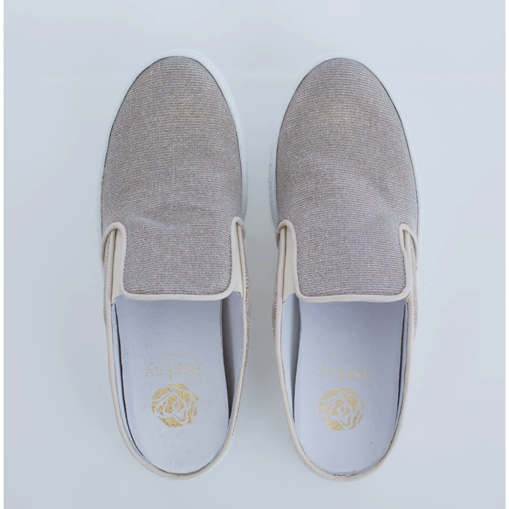 Lisa Kay Annie Glitter Slip On Loafer With White Sole Light Taupe - Image 4