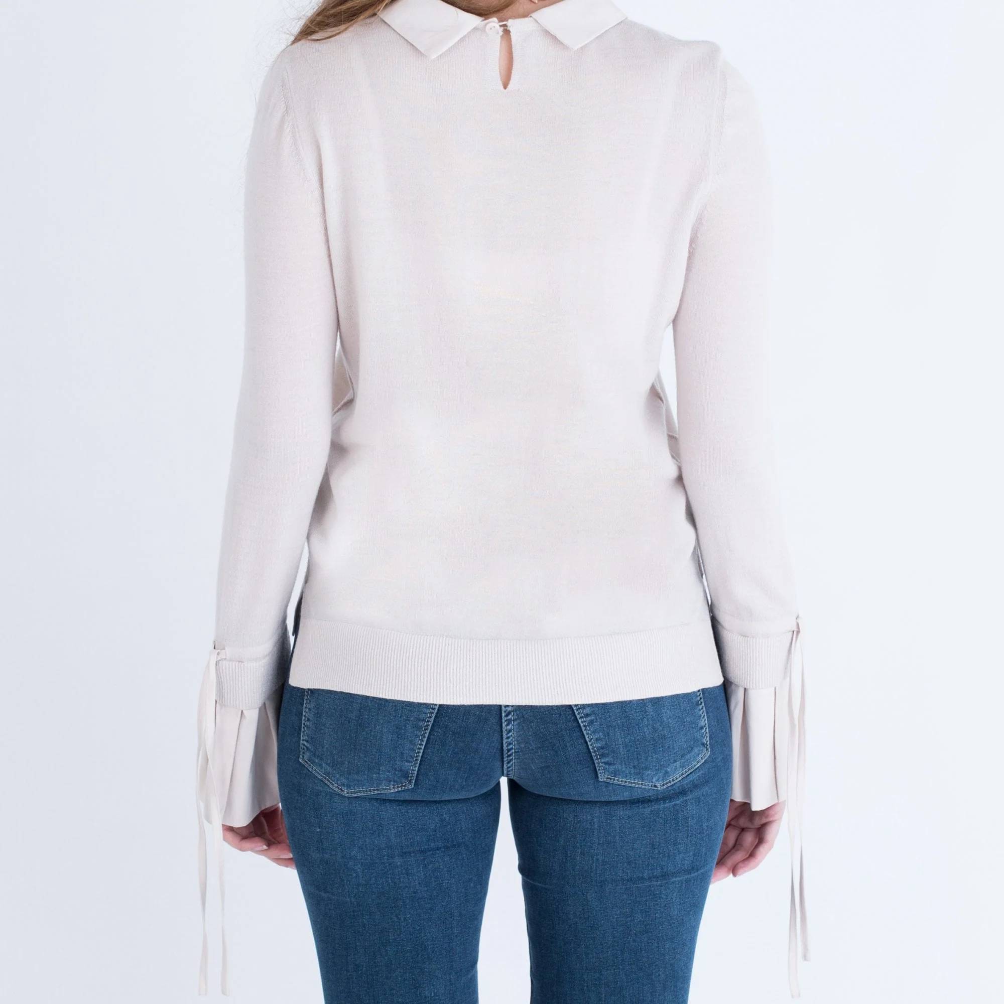 Luisa Cerano Shirt Collar Tie Sleeve Jumper Almond - Image 3