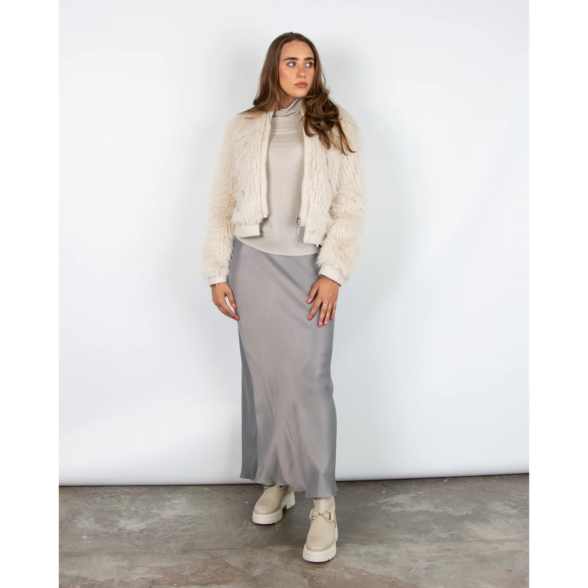 Marc Cain Lurex Roll Neck Top Stone 182 - Image 3