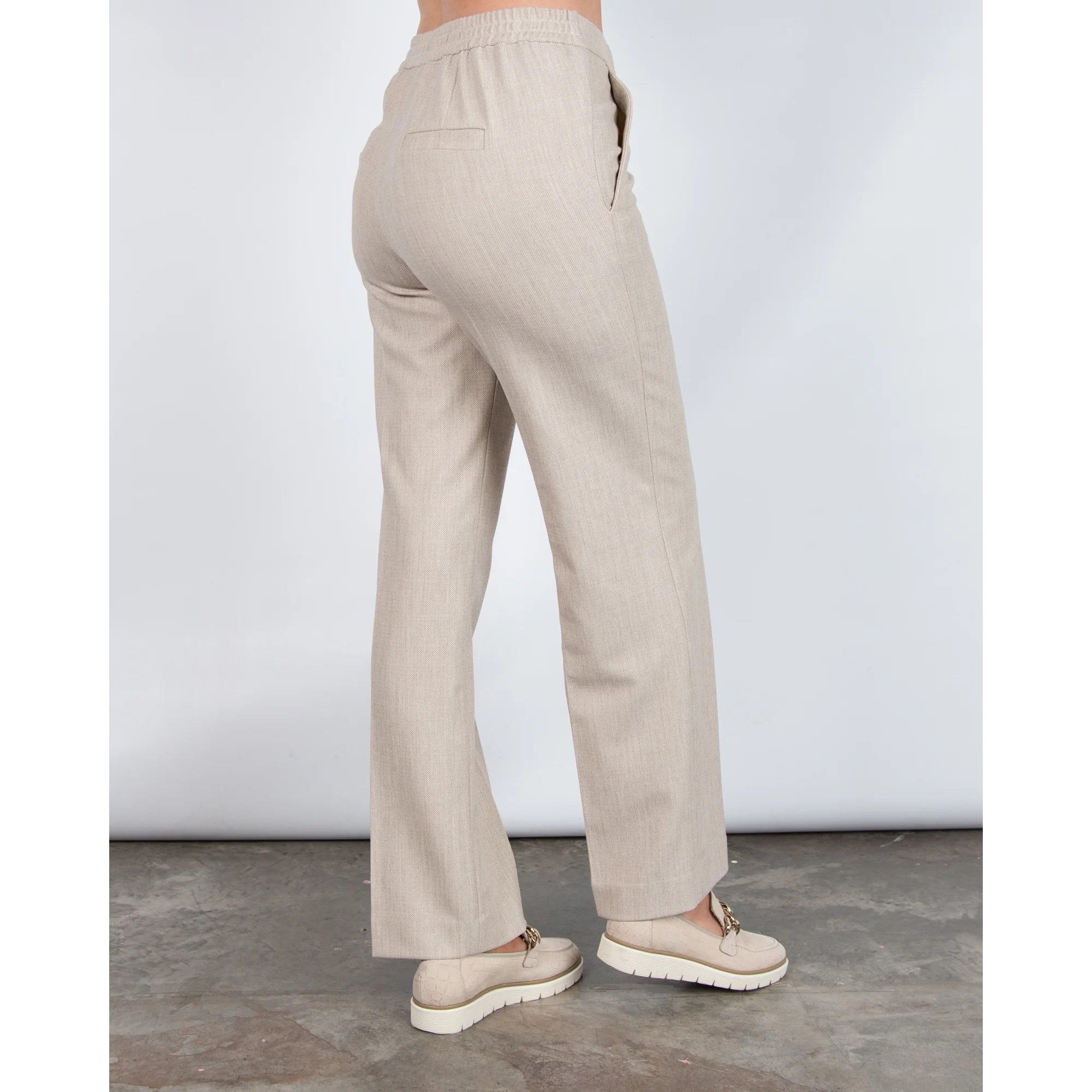 Marc Cain Washington Woven Structure Wide Leg Trouser Oatmeal 616 - Image 3