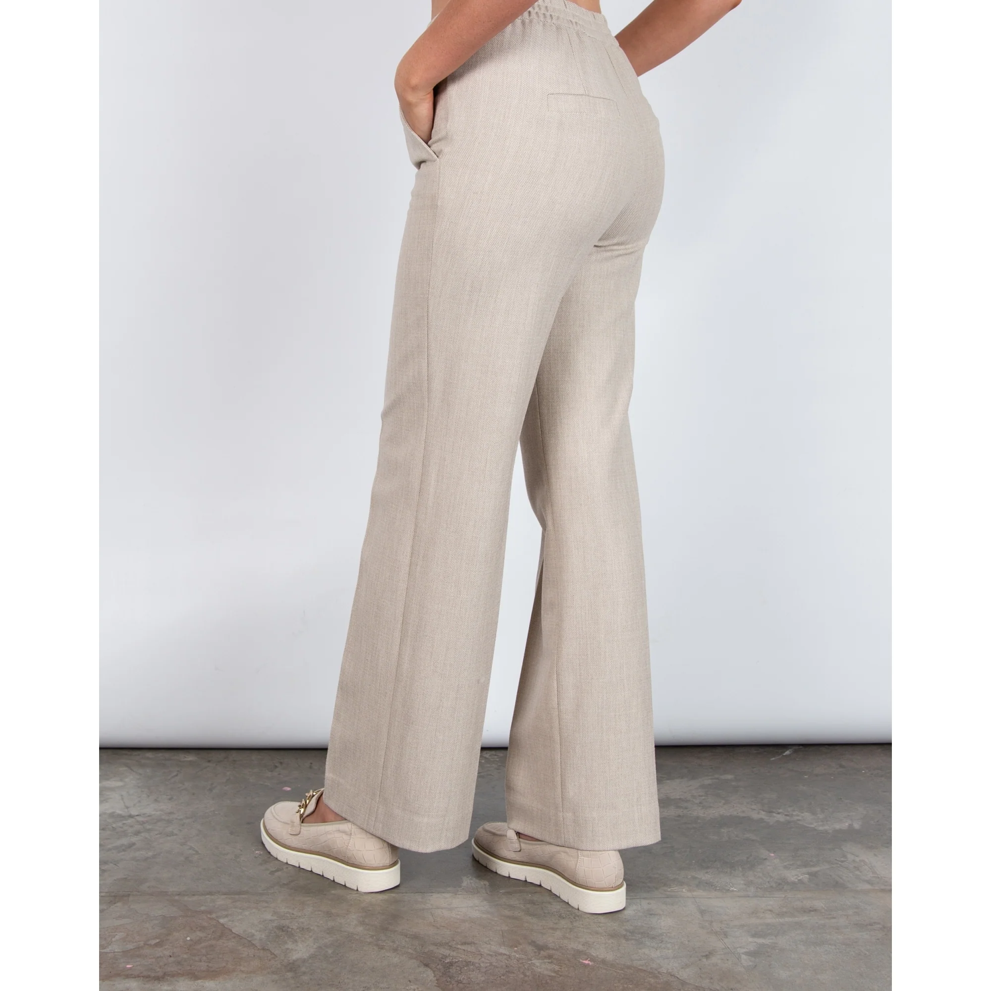 Marc Cain Washington Woven Structure Wide Leg Trouser Oatmeal 616 - Image 4