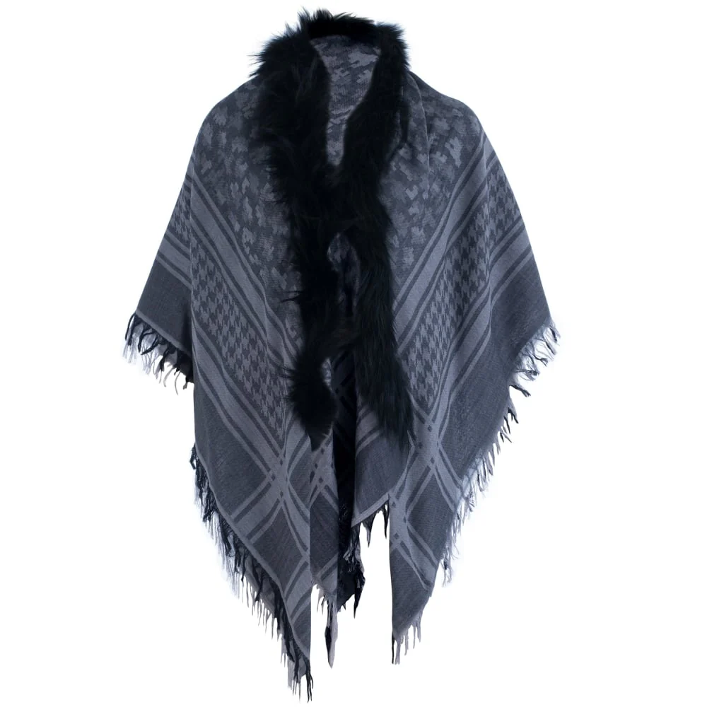 Max&Moi Check Fur Trim Scarf Grey/Black - Image 3