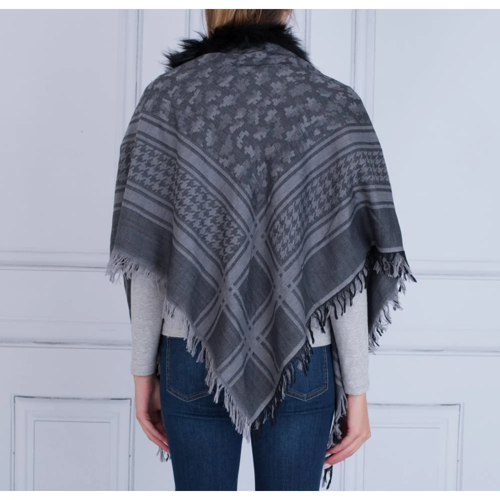 Max&Moi Check Fur Trim Scarf Grey/Black - Image 4