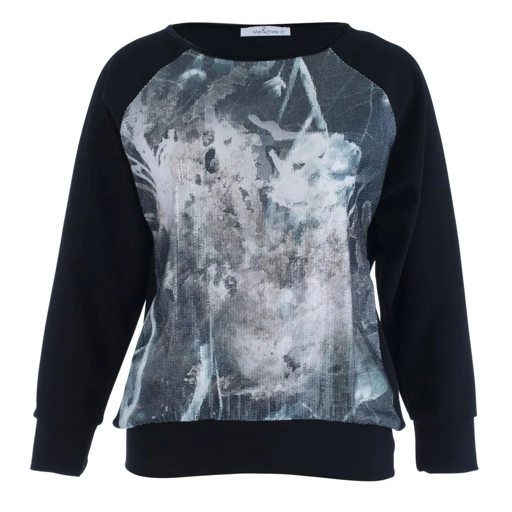 Mee&Thee Lake Louise Sequin Print Sweatshirt Black - Image 3