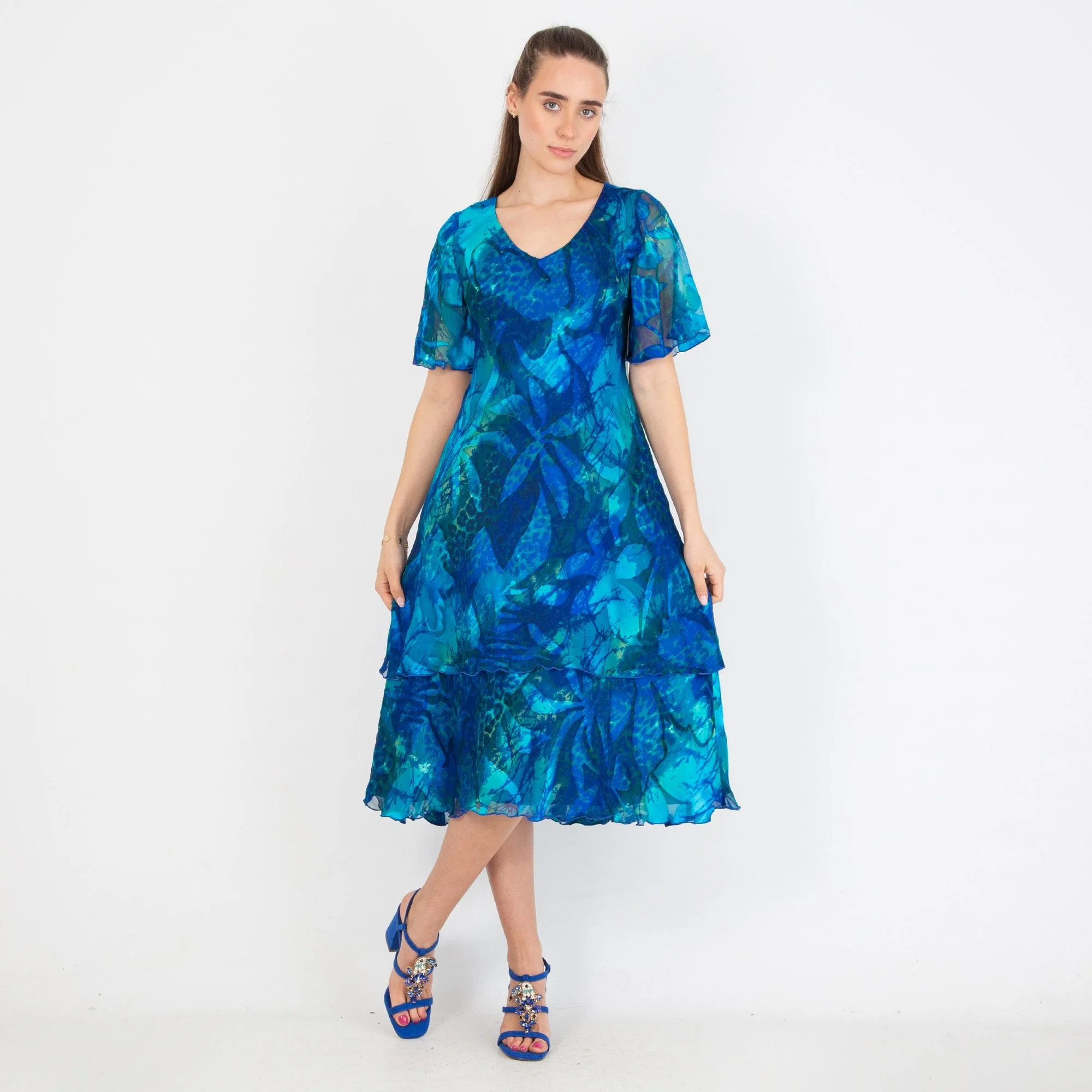 Menbur Strappy Bloc Heel With Diamante Motif Royal Blue - Image 3