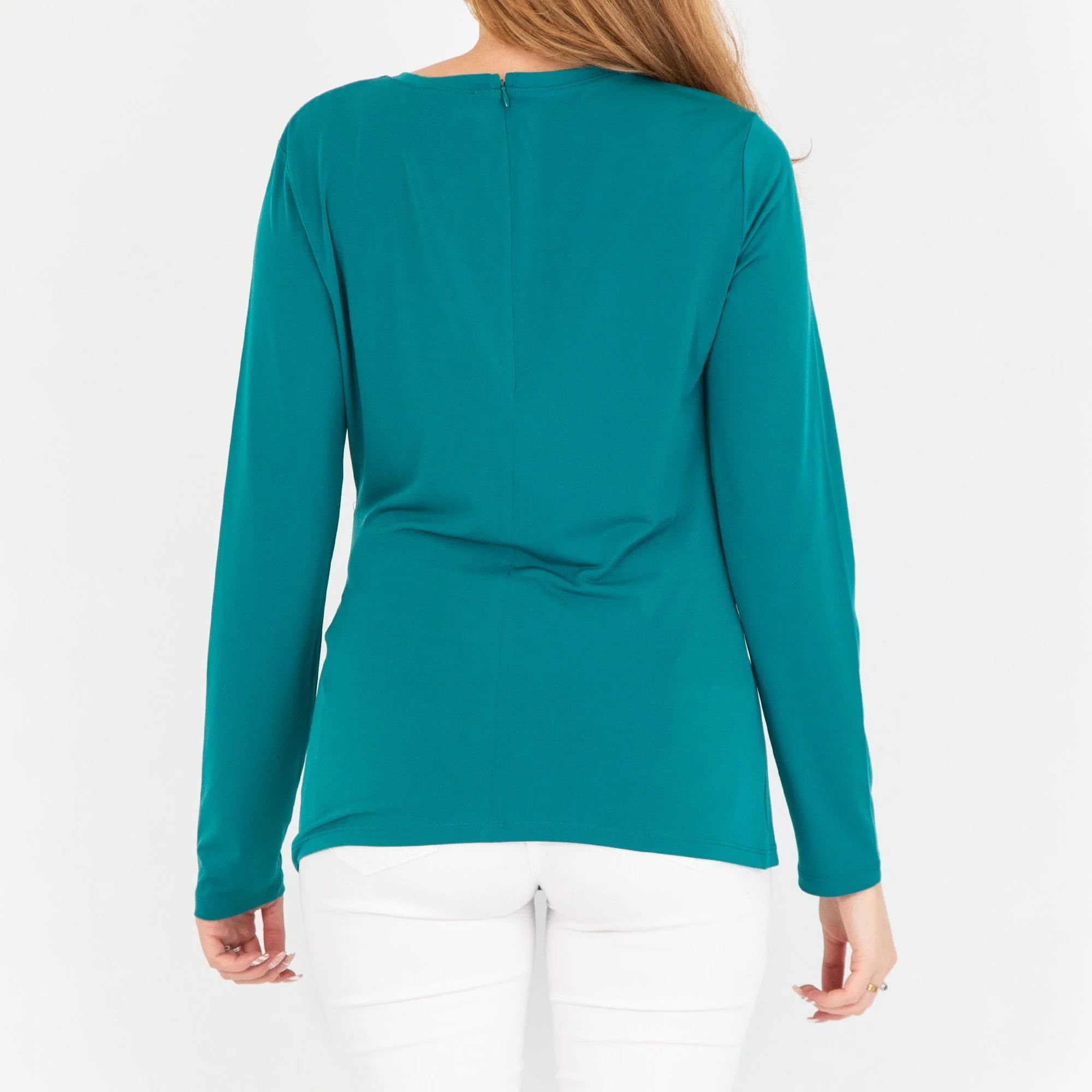 Michael Kors Long Sleeve Jersey Top With Gold Plate Side Gather Green - Image 3
