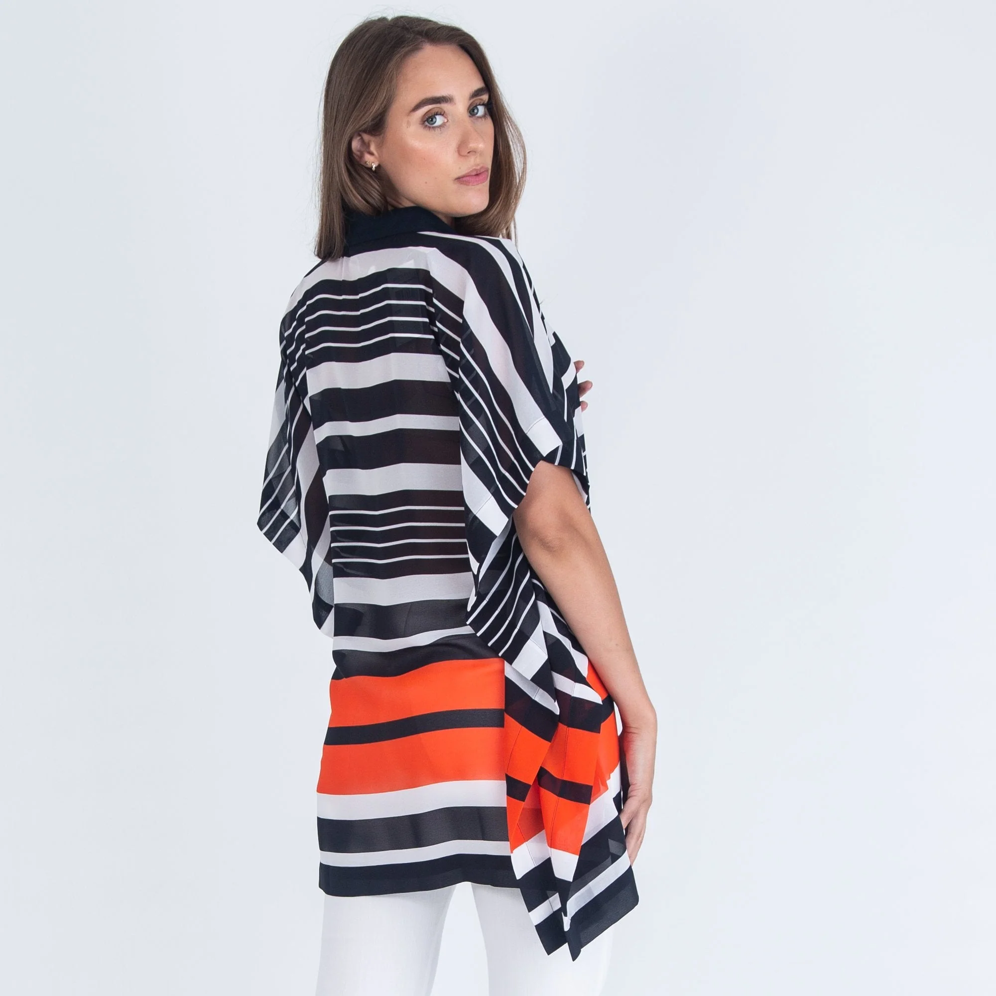 Michael Kors Oversized Stripe Silk Shirt Navy - Image 4