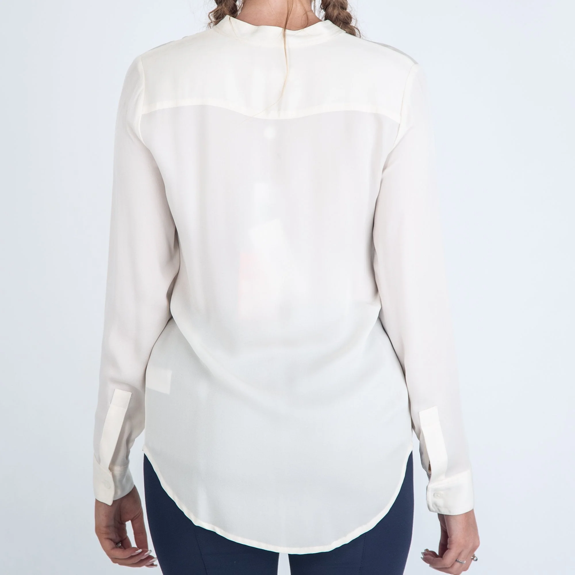 Michael Kors Silk Blouse With Mandarin Collar And Chain Neck Cream - Image 4