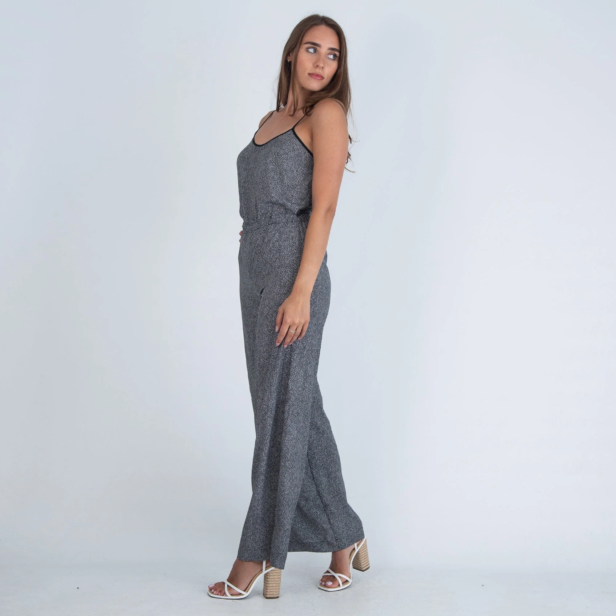 Michael Kors Spaghetti Strap Wide Leg Giraffe Print Jumpsuit Black/White - Image 3