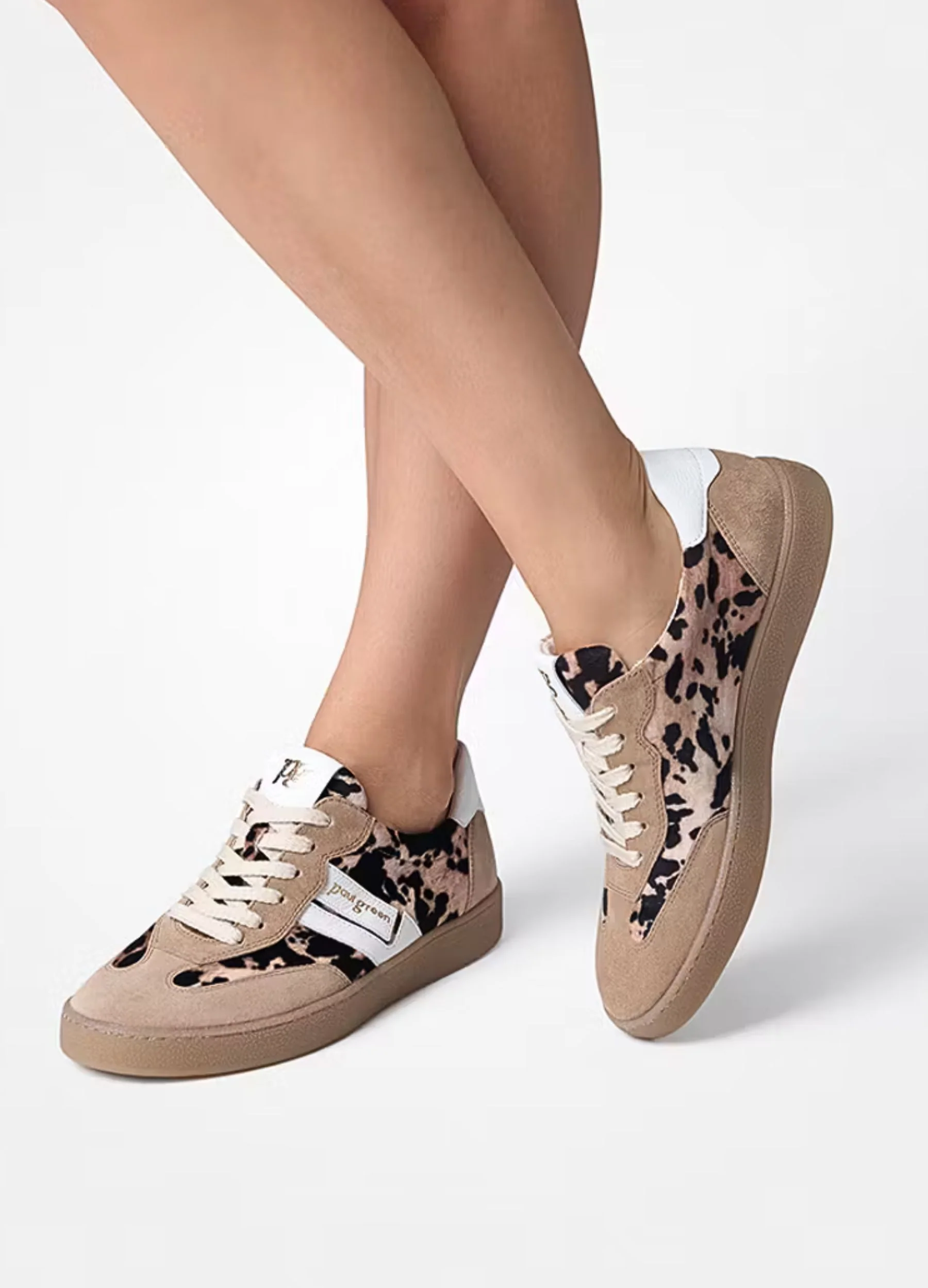 Paul Green Animal and Suede Mix Trainers Sand - Image 7