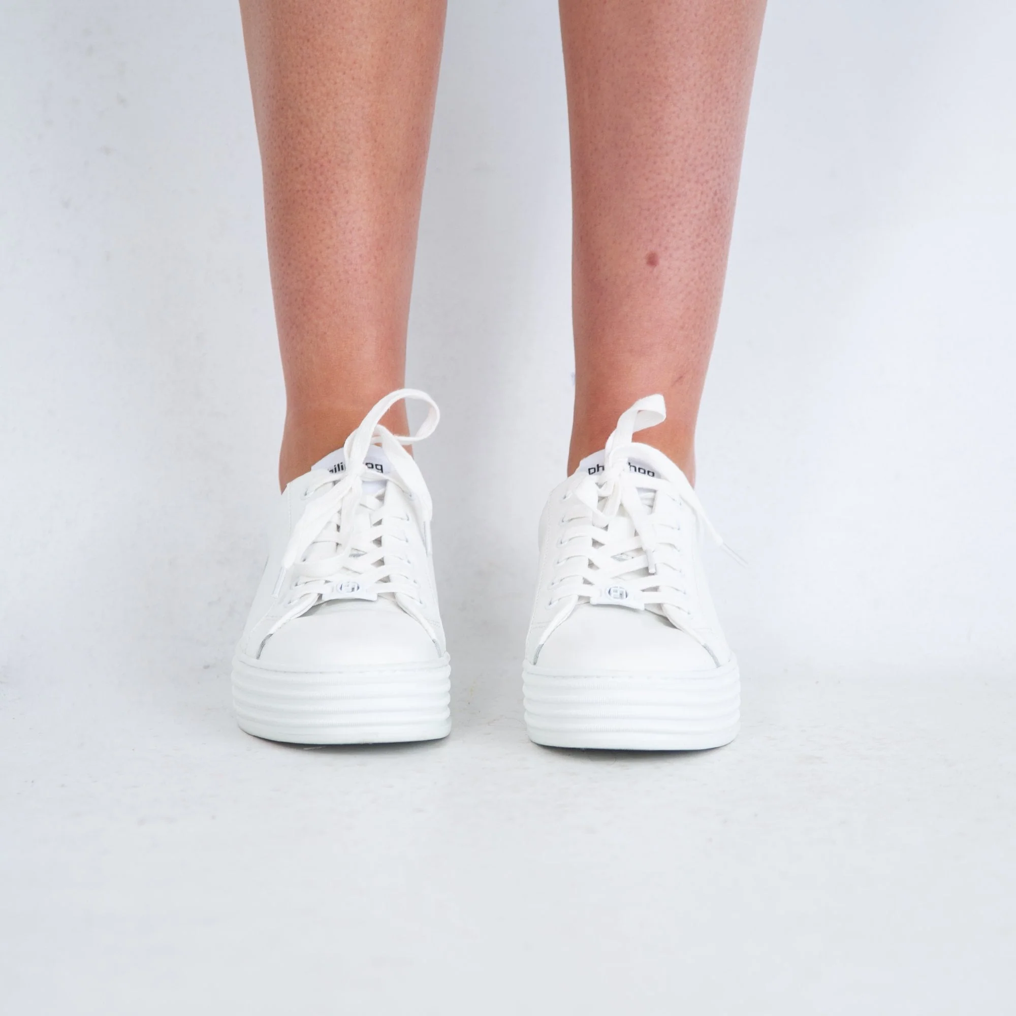 Philip Hog Lova Lace Up Flatform Plain Leather Trainer White - Image 3