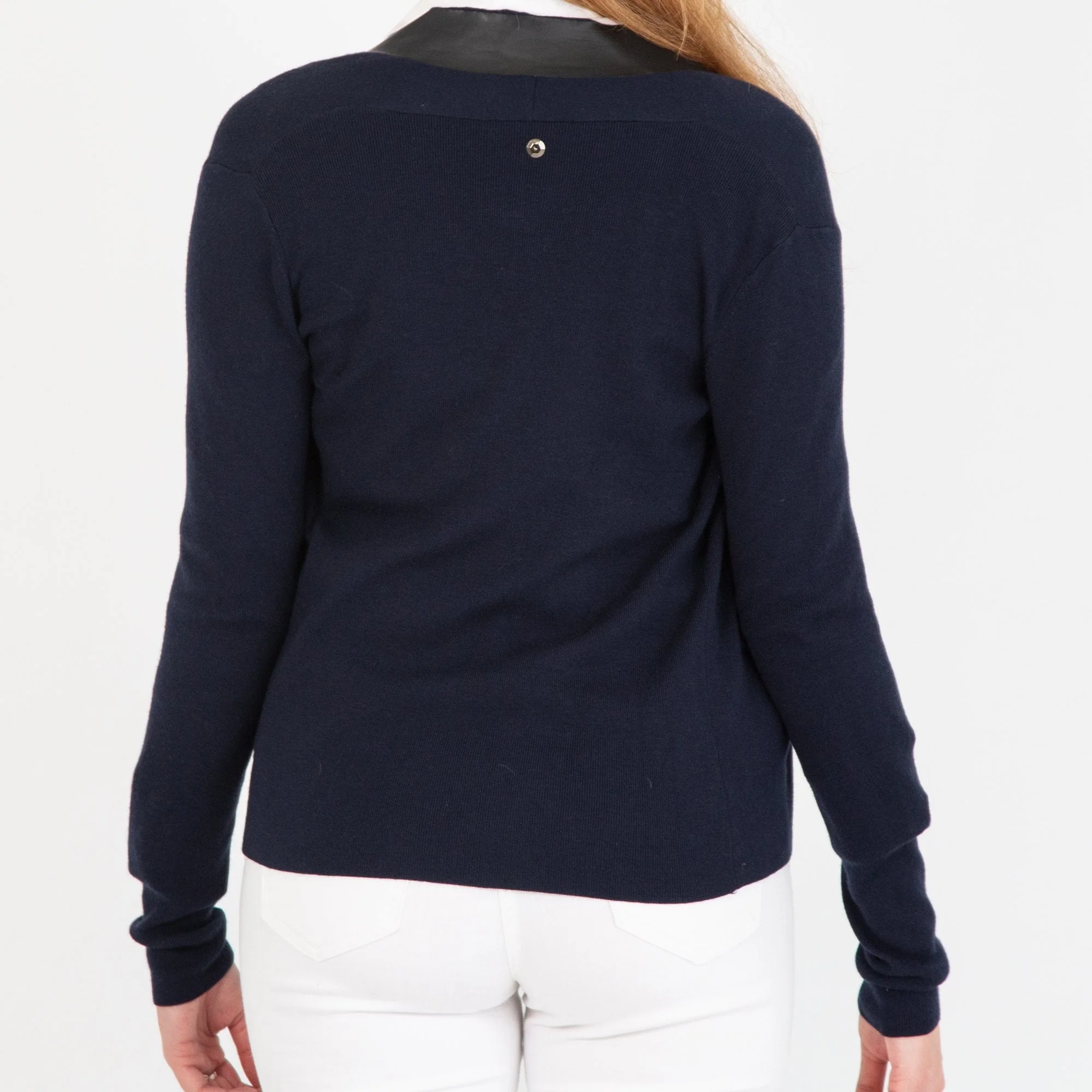 Pinko Smart Cardigan With Leather Edge Navy - Image 3