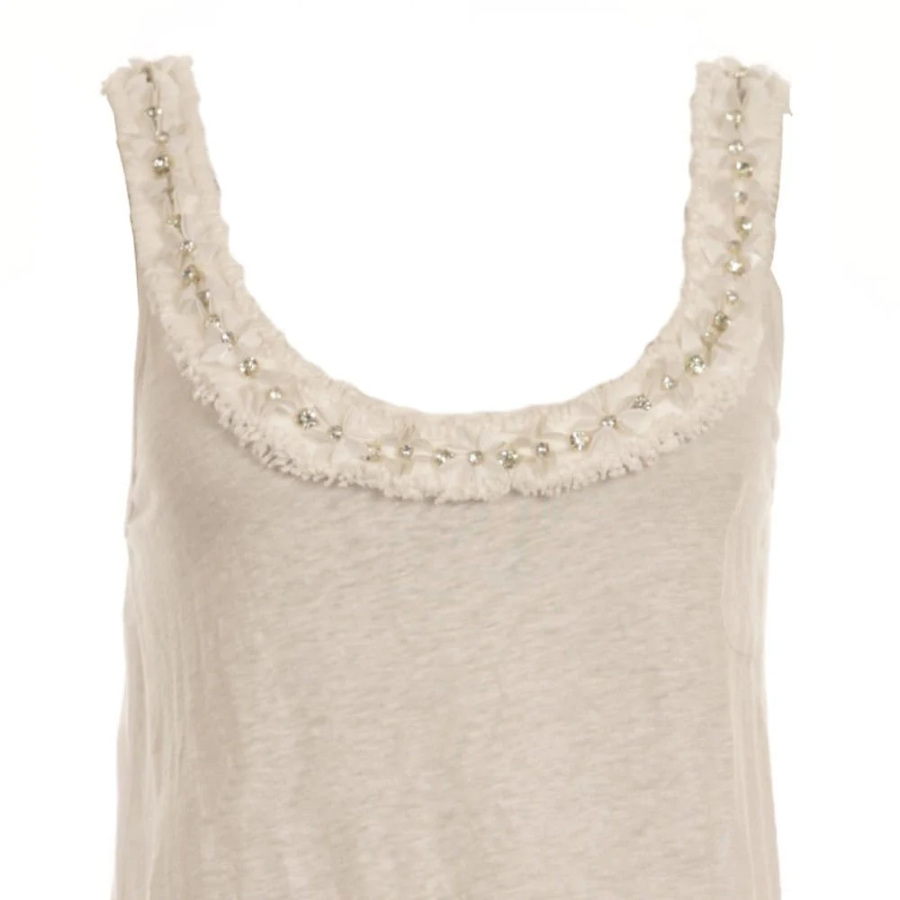 Pinko Spaghetti Strap Ruffle Front Diamonte Vest Cream - Image 3