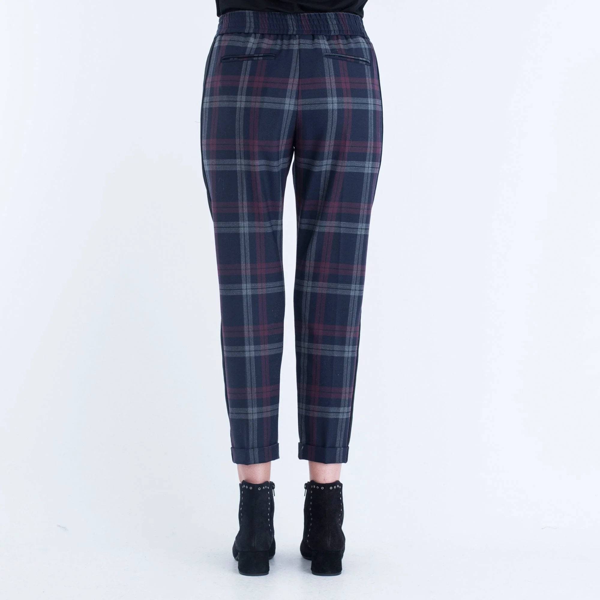 Pinko Tartan Side Stripe Pant Navy - Image 3