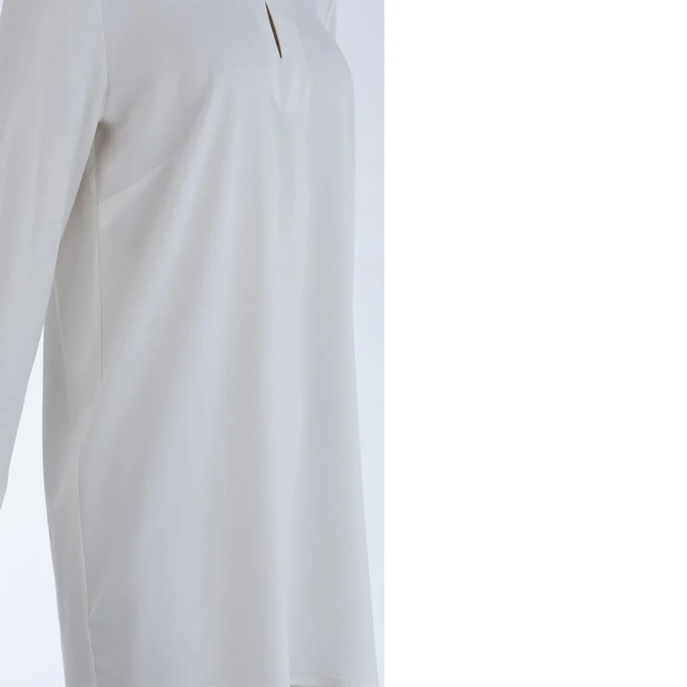 Riani Jersey Back Silk Front Split Neck Dip Hem Top Off White - Image 3