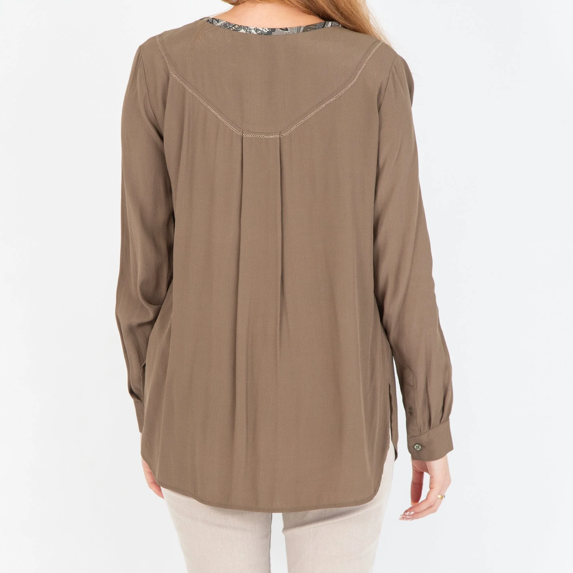 Riani Open V Neck Blouse Mongolian Green - Image 4