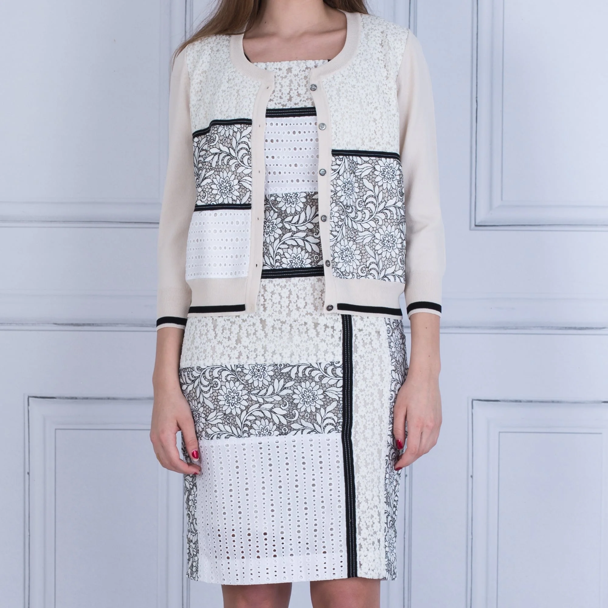 Riani Patchwork Cardigan Ecru/Black - Image 3