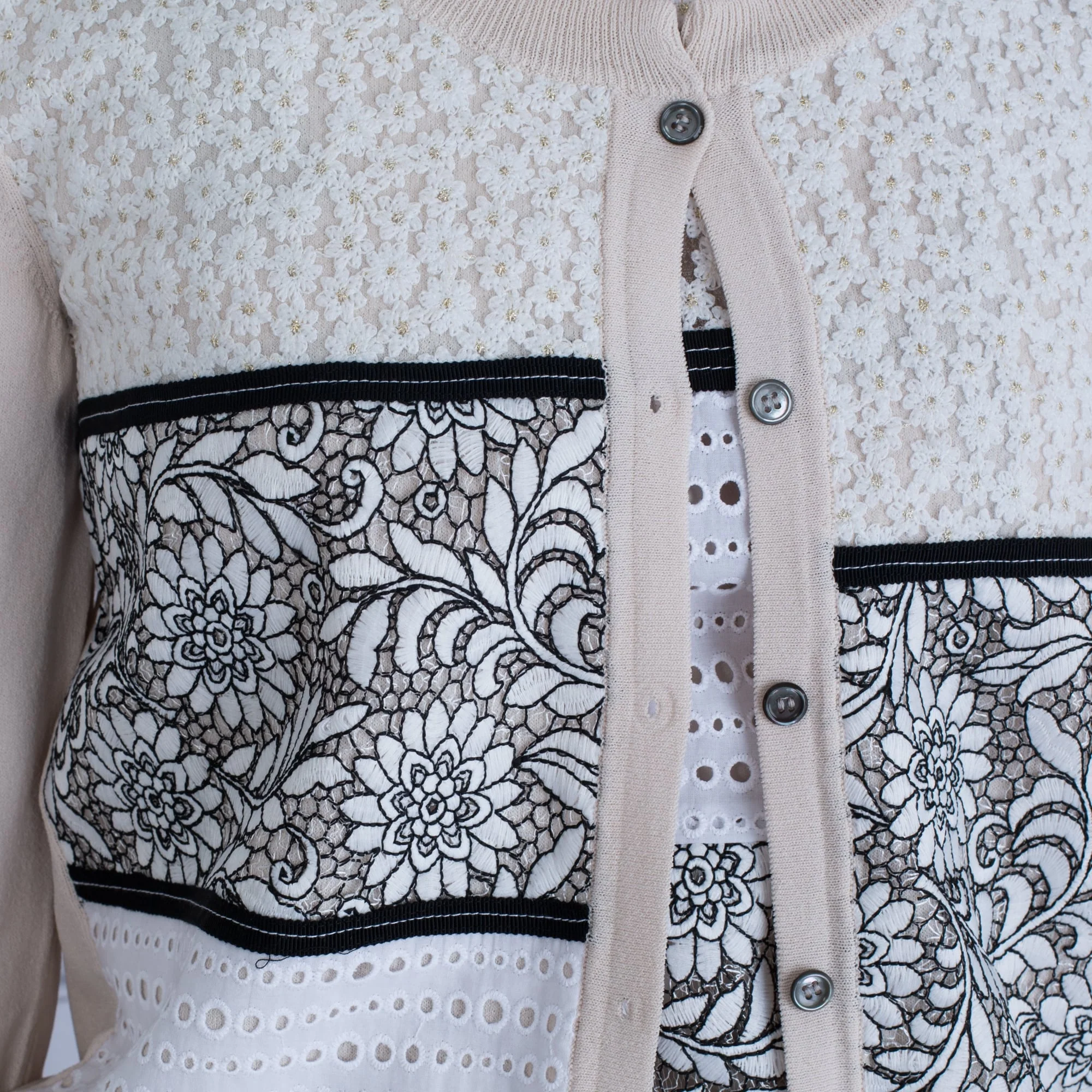 Riani Patchwork Cardigan Ecru/Black - Image 5