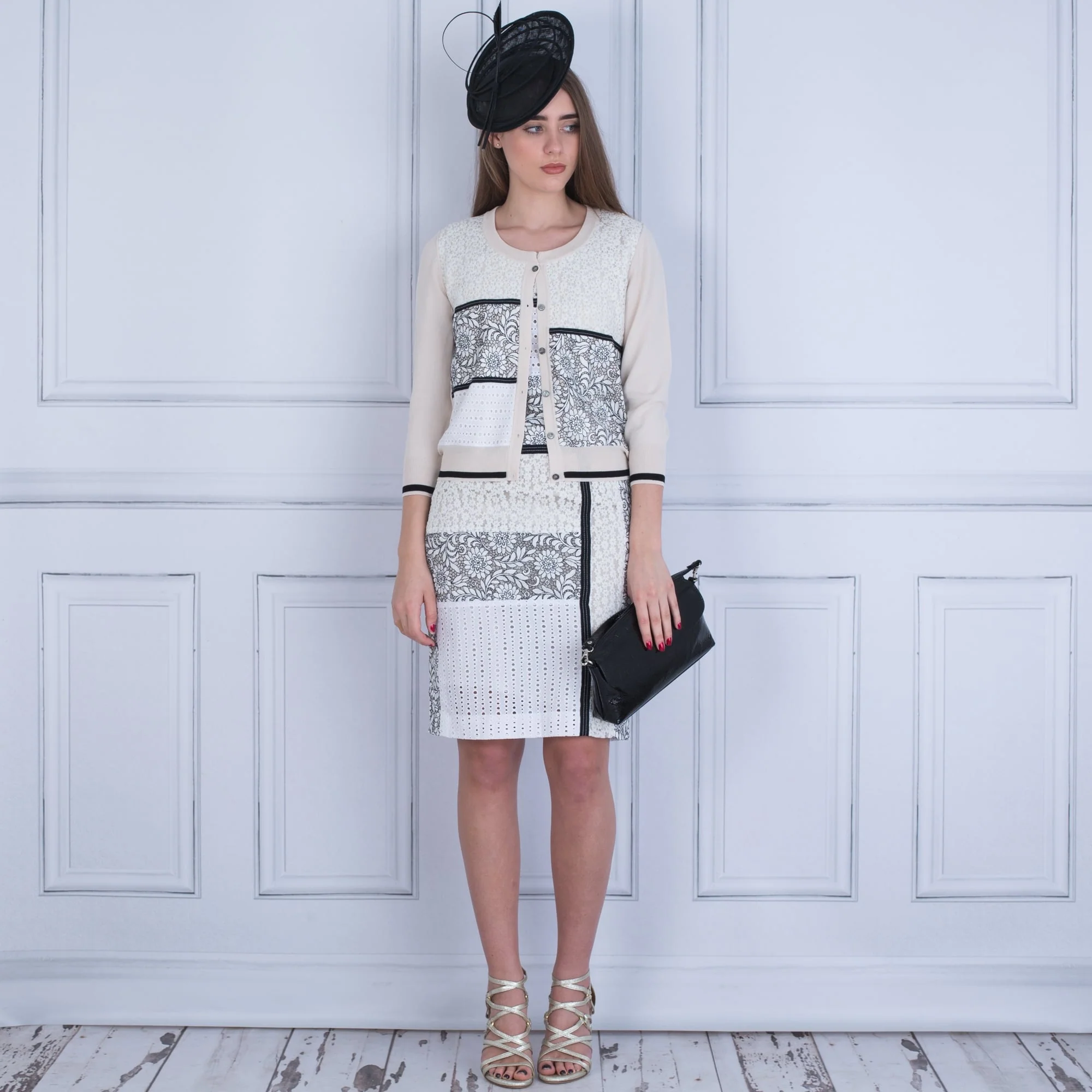 Riani Patchwork Cardigan Ecru/Black - Image 6