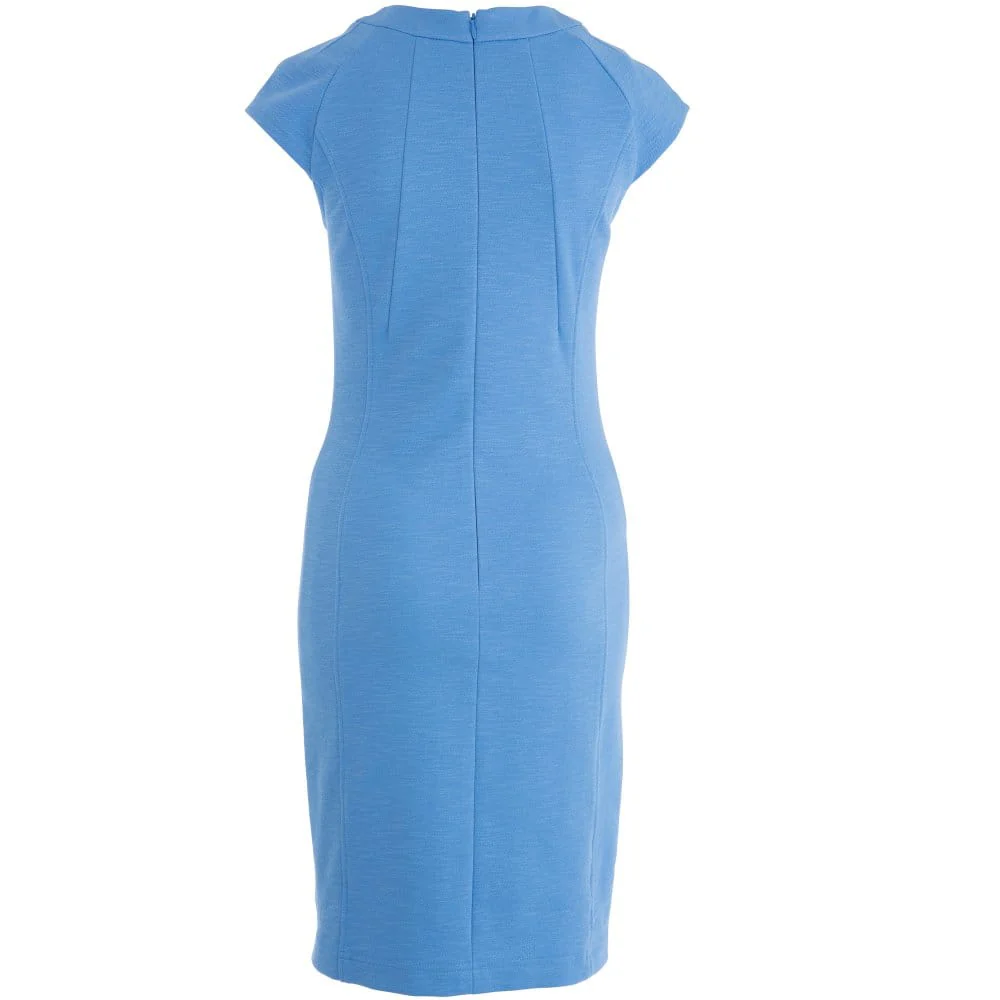 Riani Round Neck Cap Sleeve Fitted Stretch Dress Blue - Image 3
