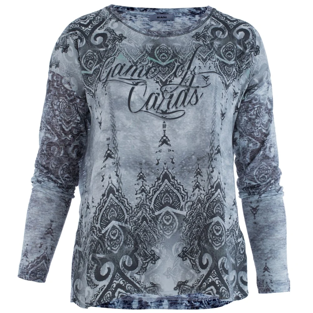 Riani Round Neck Tile Print Top Grey/Green - Image 3