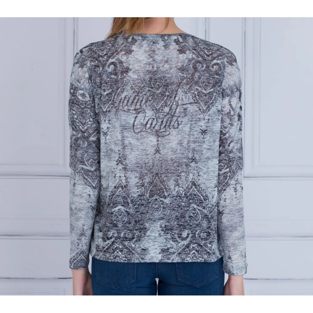 Riani Round Neck Tile Print Top Grey/Green - Image 4