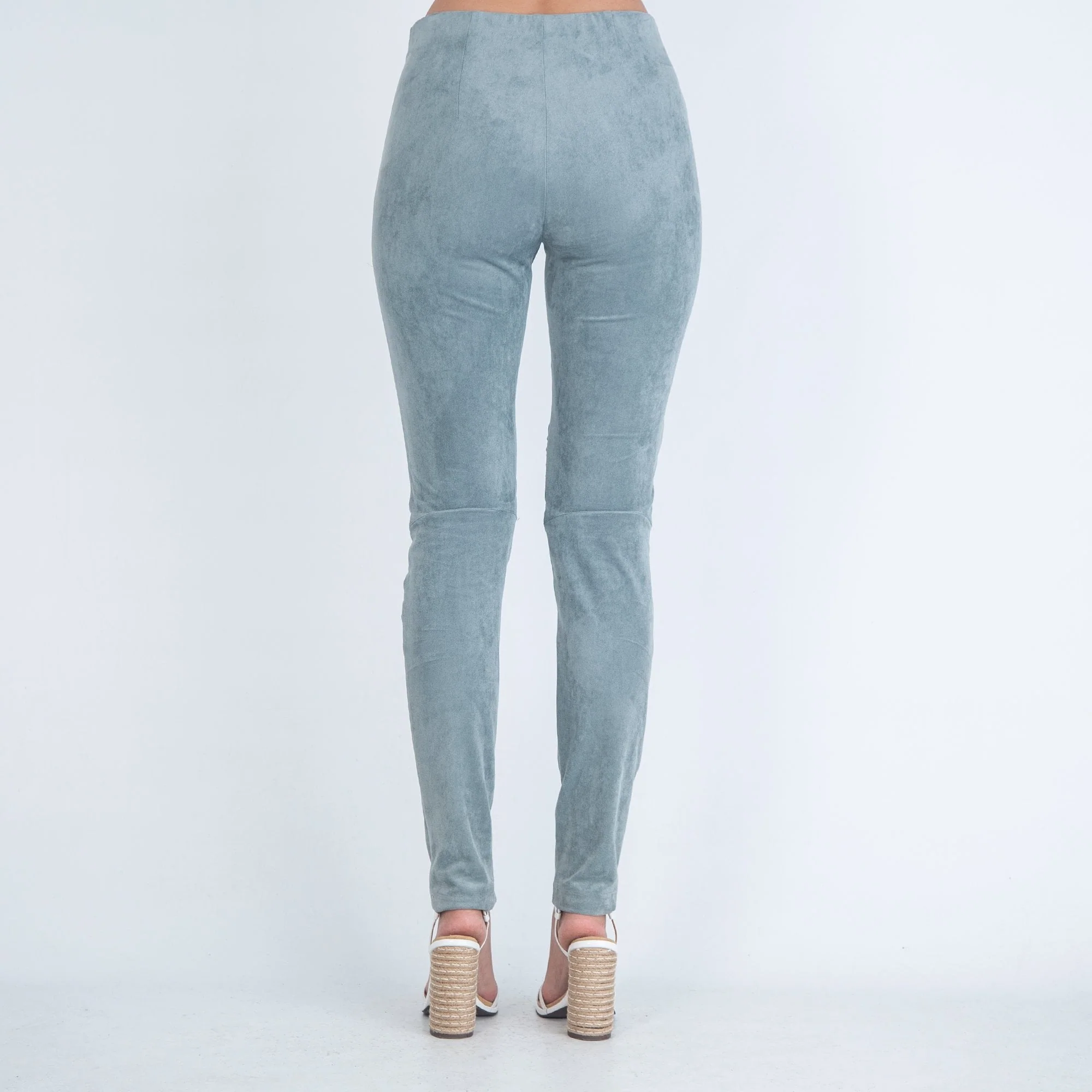 Riani Ruched Sides Elastic Waist Faux Suede Legging Duck Egg Green - Image 3