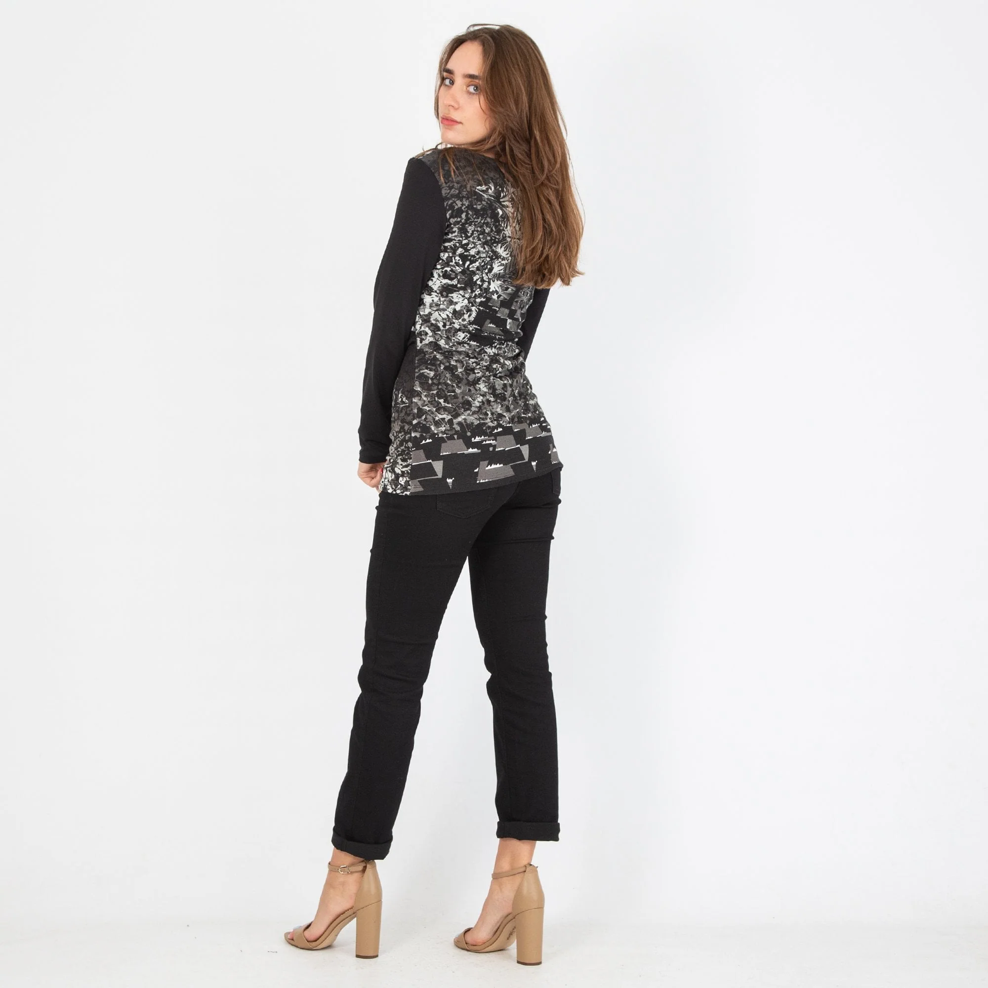 Save The Queen Cross Front Detail Top Black/Grey - Image 3