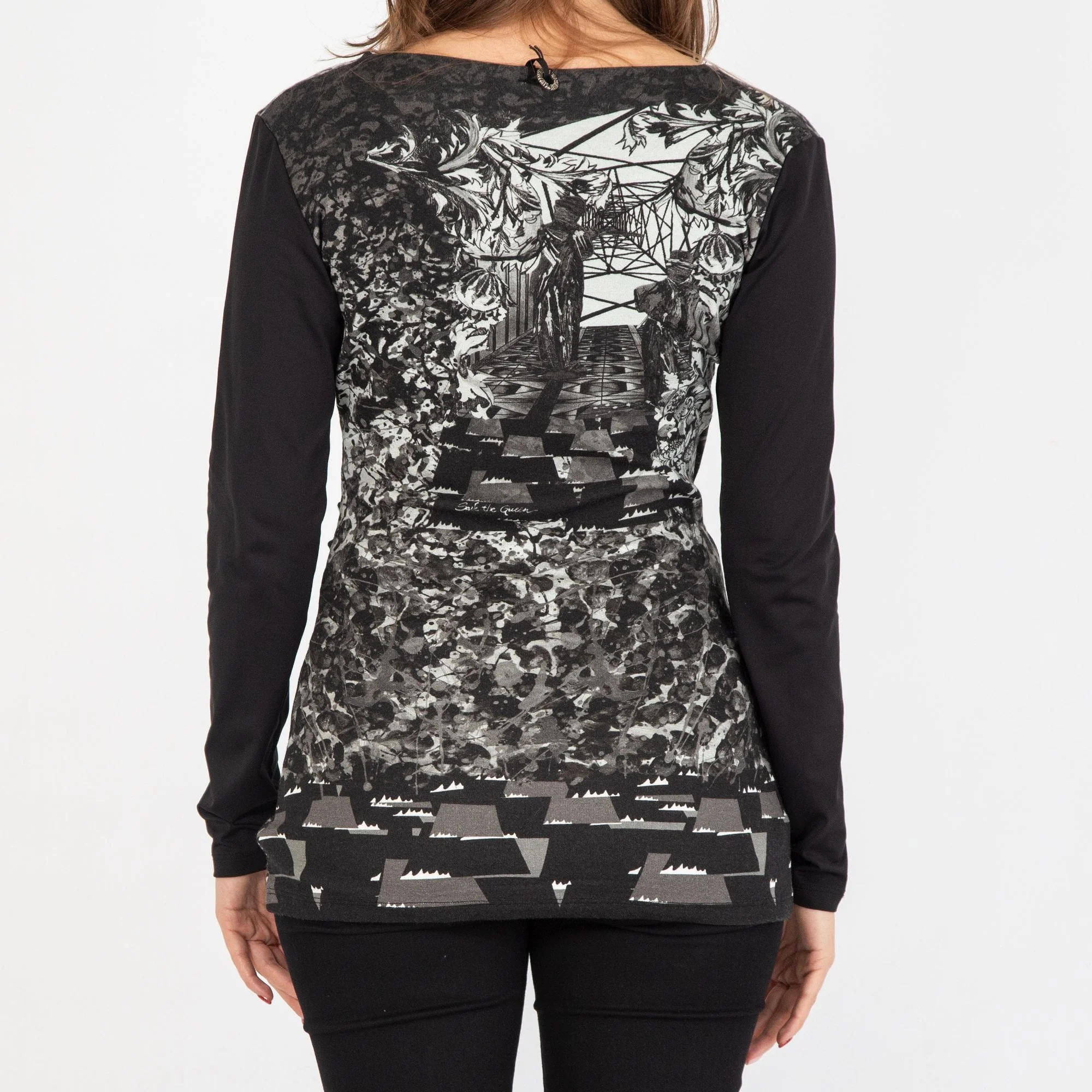 Save The Queen Cross Front Detail Top Black/Grey - Image 4
