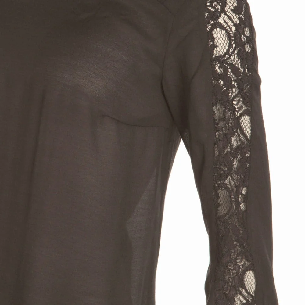 SET Lace Sleeve Cotton Blouse Black - Image 3