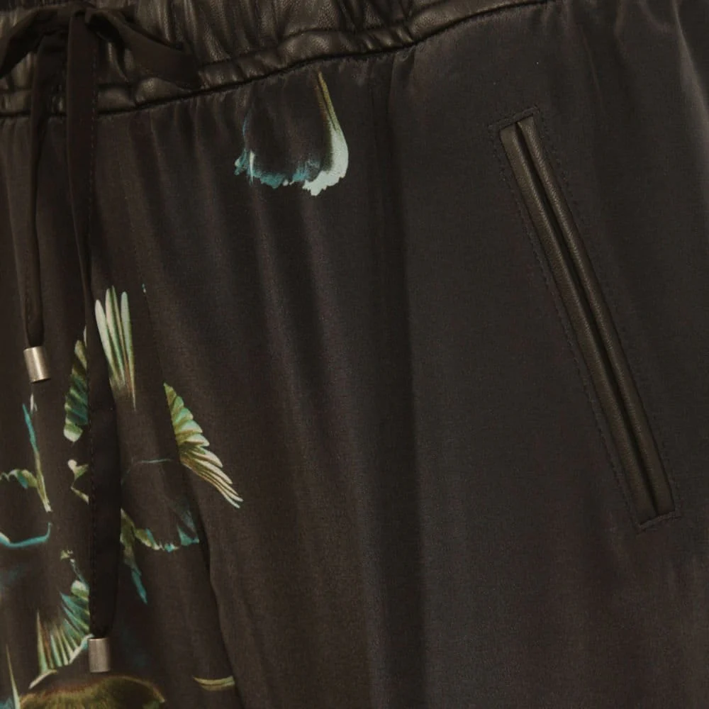 SET Leather Elasticated Waist Bird Print Silk Pant Black/green - Image 6