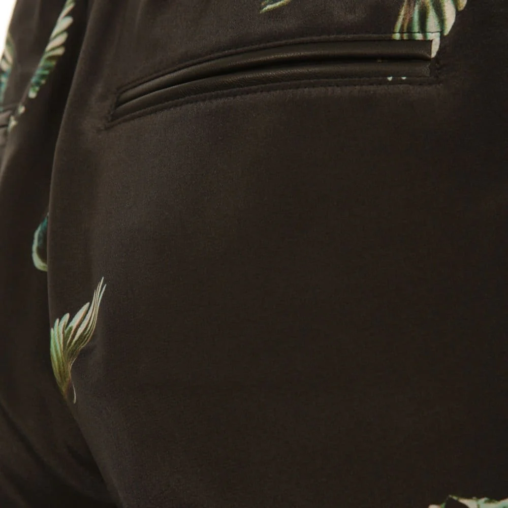 SET Leather Elasticated Waist Bird Print Silk Pant Black/green - Image 7