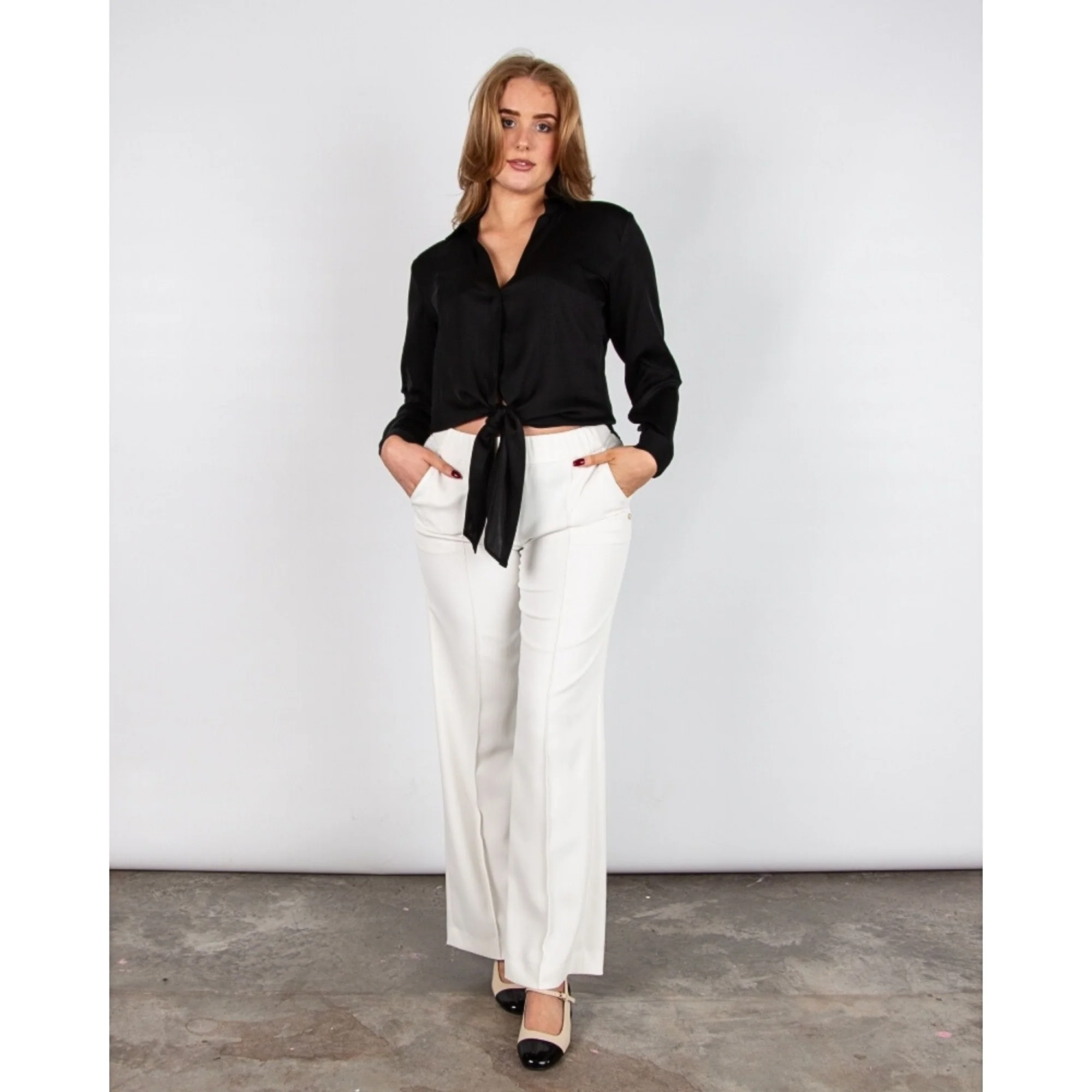 Silk95 Thai Silk Shirt Blouse With Tie Hem Black - Image 3